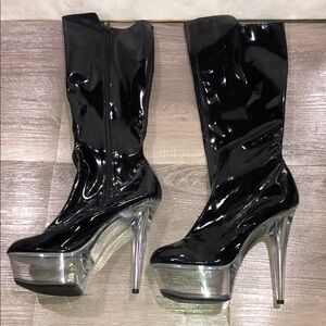 Black Patent Leather Heeled Boots